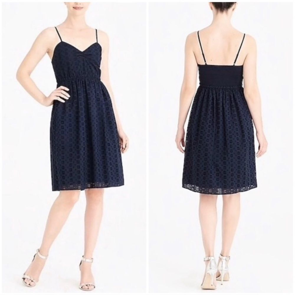 J. Crew Sweetheart Eyelet Cami Dress in Navy